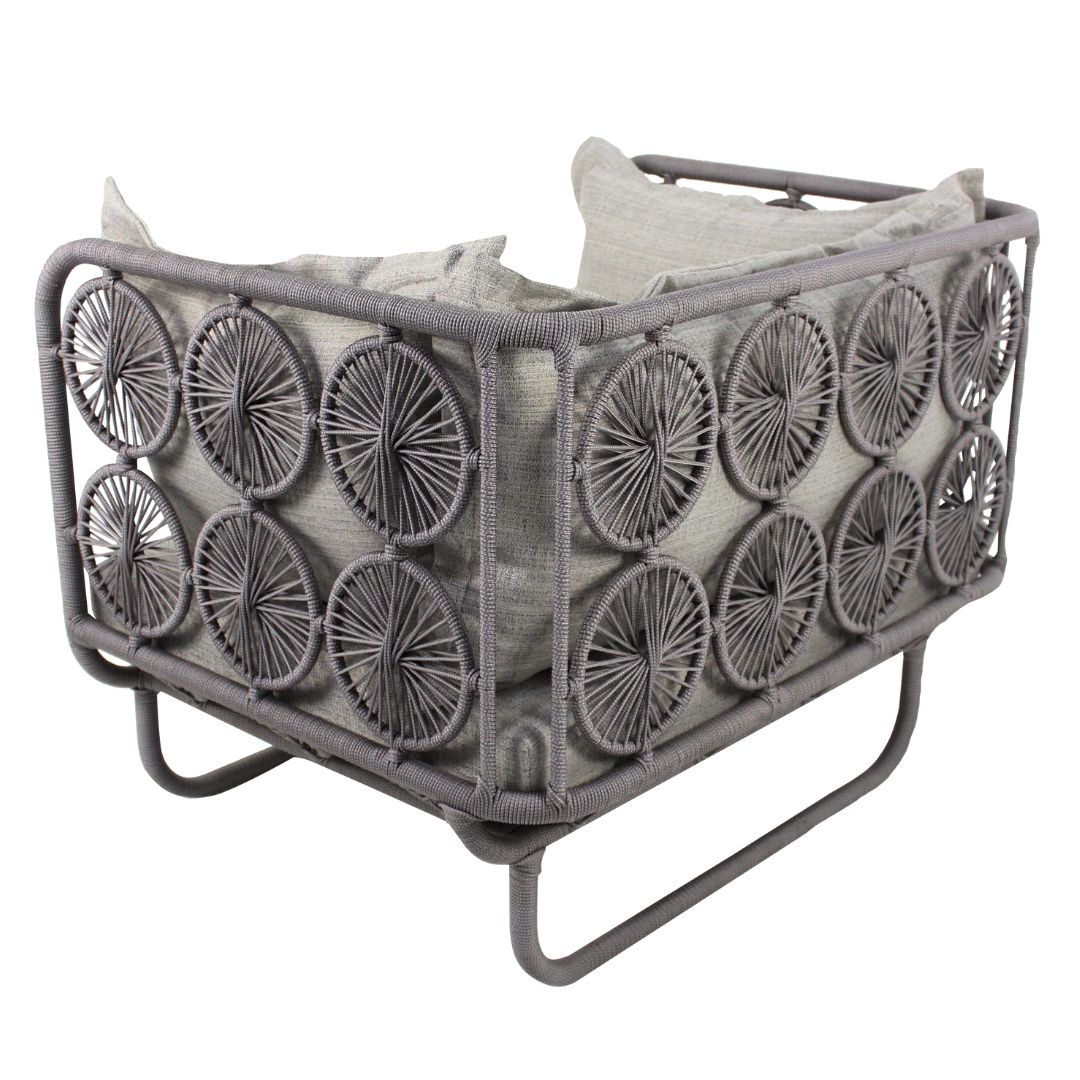 Erys Nautical Rope Armchair Light Silver Color Backrest and Seat Upholstered in Quaker Silver Mix Fabric