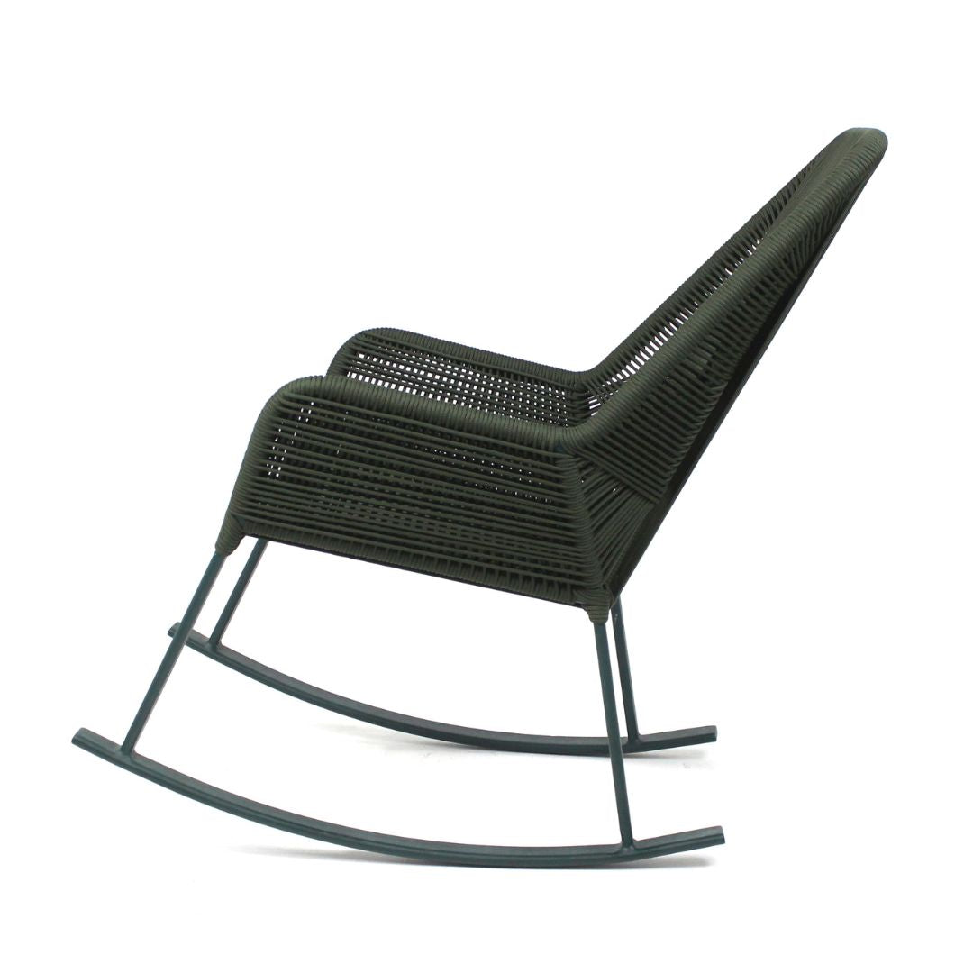 Sorrento Rocking Chair Aluminum Green Color Nautical Rope Color Moss Green