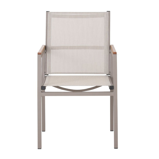 Búzios Armchair Freijó Wood Aluminum Champagne Color Mixed Beige Color Fabric