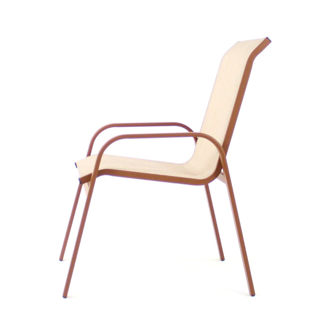 Coral Aluminum Armchair in Mixed Brown Color and Mixed Beige Color Fabric