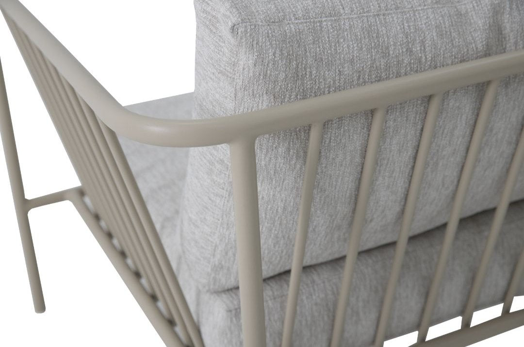 Dallas Armchair Aluminum Beige Color Backrest and Seat Upholstered Off White Master Fabric