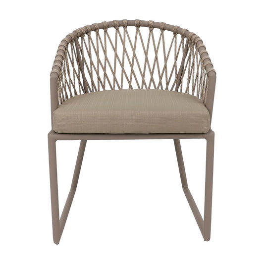 Eros Armchair Aluminum Champagne Color Flat Nautical Rope Ramie Color Upholstered Seat Quaker Beige Fabric