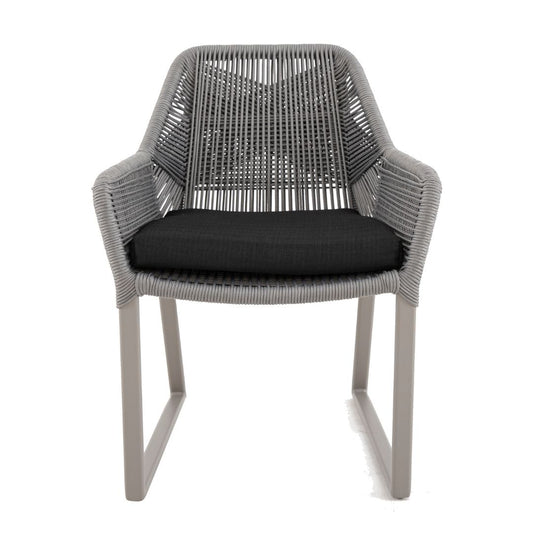 Giorgio Aluminum Armchair Champagne Color Nautical Rope Color Silver Upholstered Seat Quaker Fabric Black