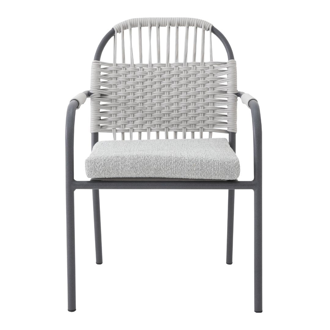 Sillón Habana Aluminio Color Plomo Cuerda Náutica Color Hielo Asiento Tapizado Boucle Tela Blanca
