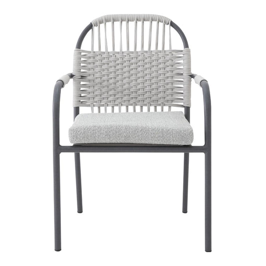 Habana Armchair Aluminum Lead Color Nautical Rope Ice Color Upholstered Seat Boucle White Fabric