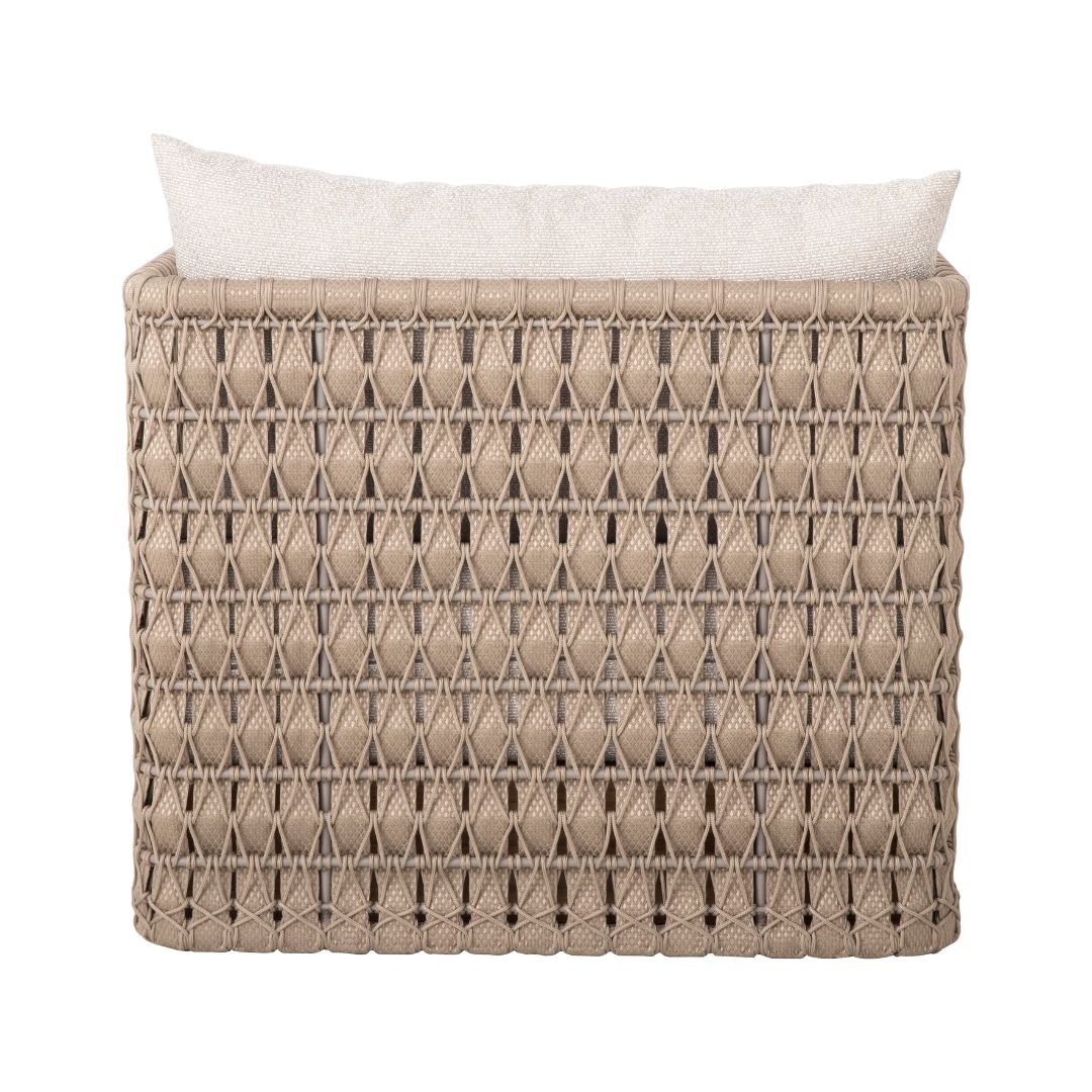 Sillón Hurón Freijó Madera Aluminio Color Champán Cuerda Náutica Asiento tapizado en Ramio Tela Copacabana Beige y Marfil
