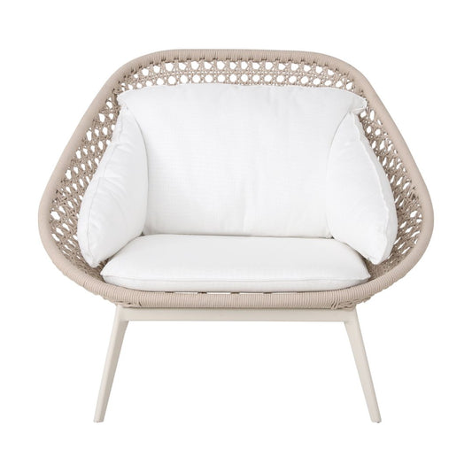 Ibiza Aluminum Armchair Beige Color Nautical Rope Sand Upholstered Seat High Relief Fabric
