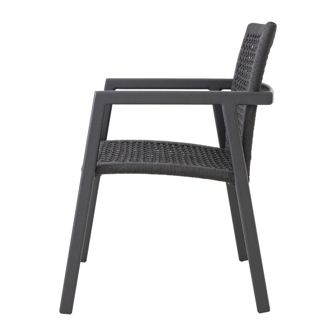 Silla con Brazo Itapuã Aluminio Color Plomo Cuerda Náutica Color Negro