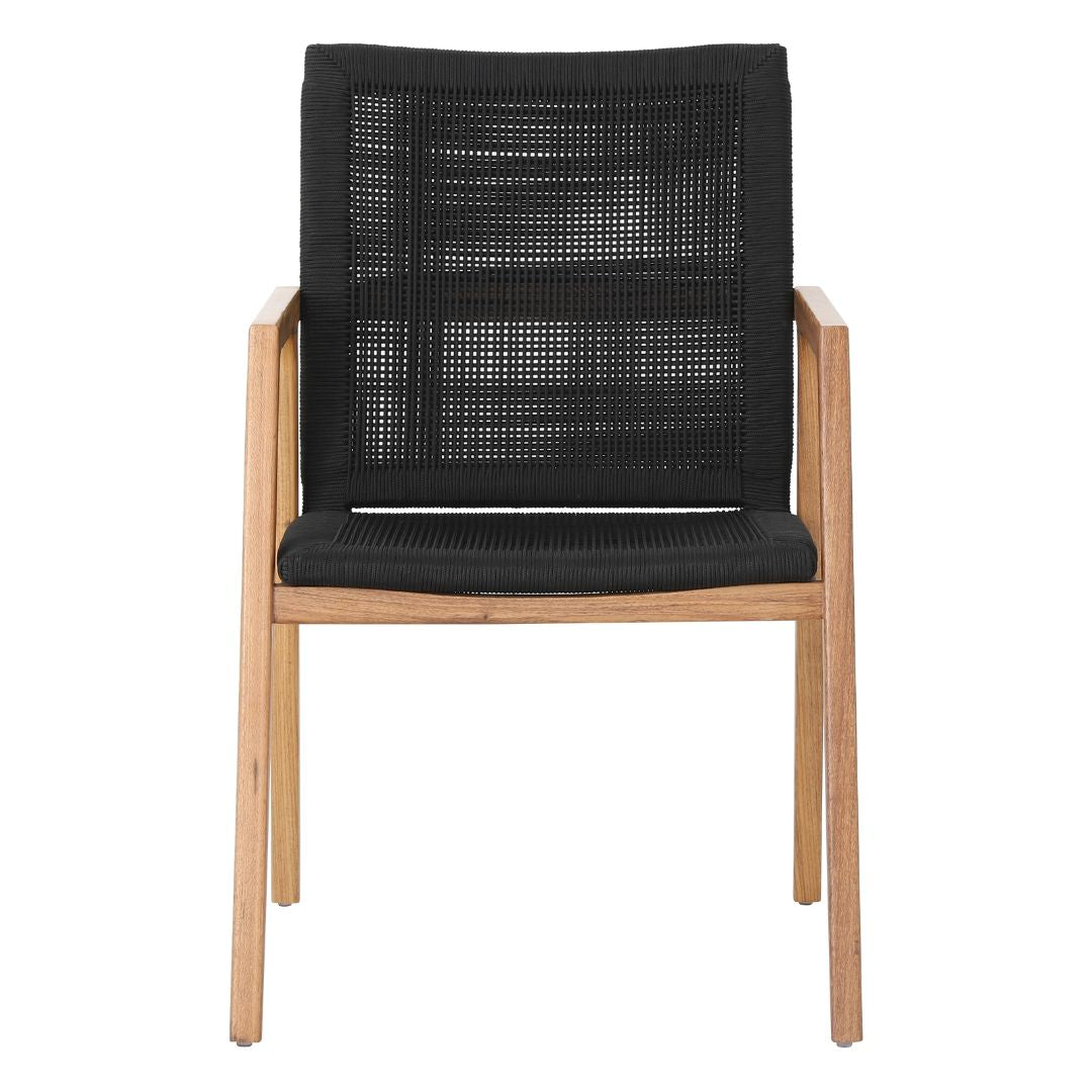 Itapuã Chair with Armrests in Freijó Wood and Nautical Rope in Black