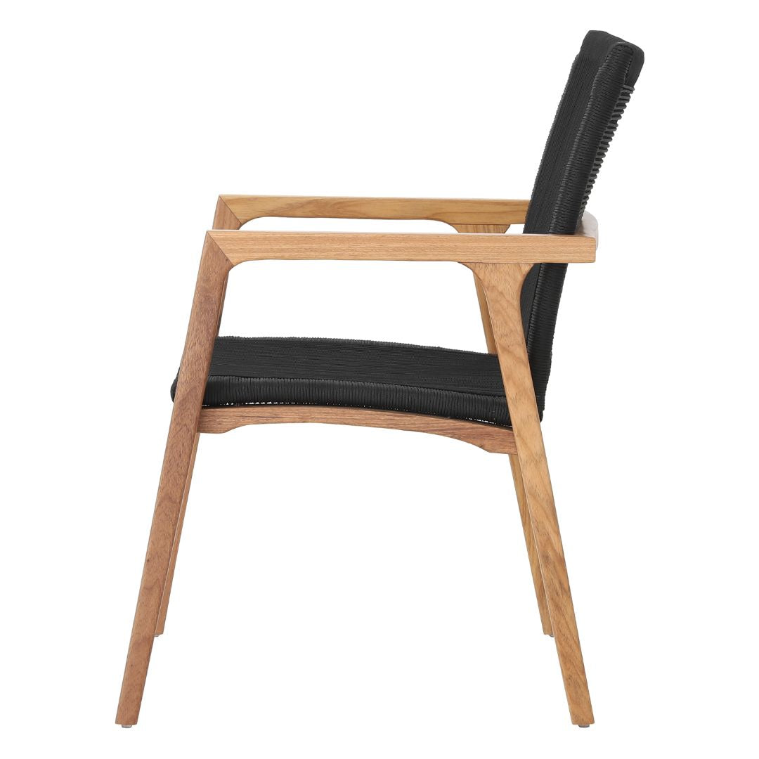Itapuã Chair with Armrests in Freijó Wood and Nautical Rope in Black