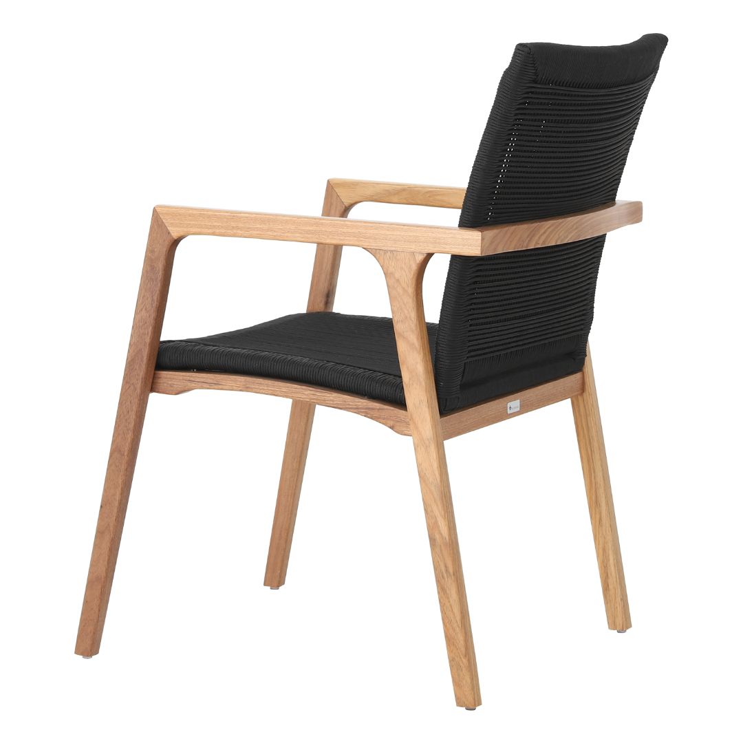 Itapuã Chair with Armrests in Freijó Wood and Nautical Rope in Black