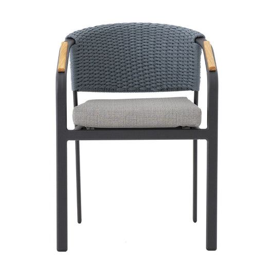 Lapa Armchair Freijó Wood Aluminum Lead Color Flat Nautical Rope Grayish Blue Color Upholstered Seat Gray Leatherette Fabric