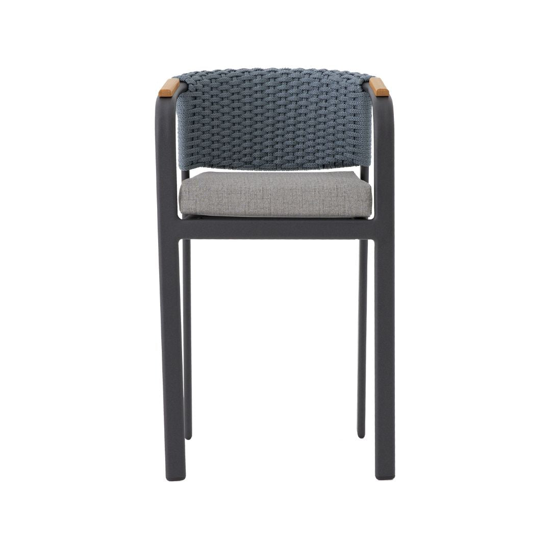 Lapa Children's Stool Freijó Wood Aluminum Lead Color Flat Nautical Rope Grayish Blue Color Upholstered Seat Gray Leatherette Fabric