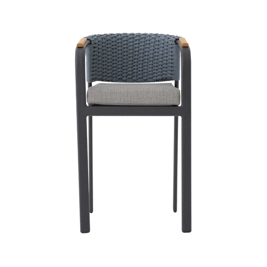 Lapa Children's Stool Freijó Wood Aluminum Lead Color Flat Nautical Rope Grayish Blue Color Upholstered Seat Gray Leatherette Fabric