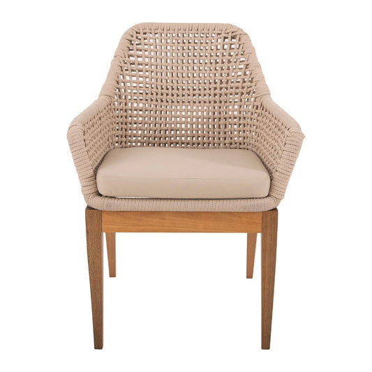 Luna Armchair Freijó Wood Nautical Rope Sand Color Upholstered Seat Quaker Beige Fabric