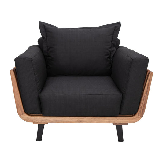 Marbella Armchair Freijó Wood Backrest and Seat Upholstered in Black Quaker Fabric