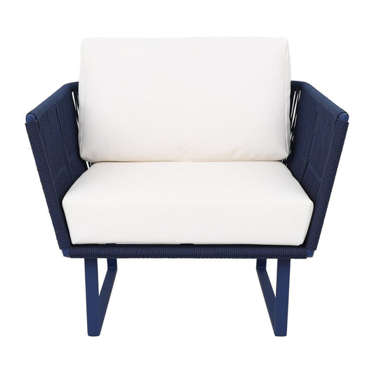 Panama Armchair Aluminum Carbon Blue Color Nautical Rope Navy Blue Color Upholstered Backrest and Seat High Relief Fabric