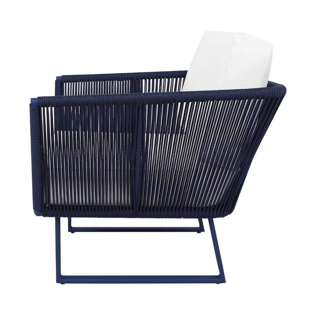 Panama Armchair Aluminum Carbon Blue Color Nautical Rope Navy Blue Color Upholstered Backrest and Seat High Relief Fabric