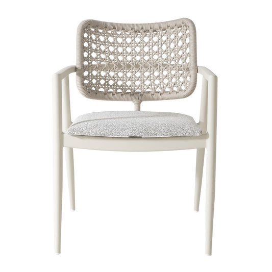 Ravena Armchair Aluminum Beige Color Nautical Rope Sand Color Upholstered Seat Boucle Fabric Nepal