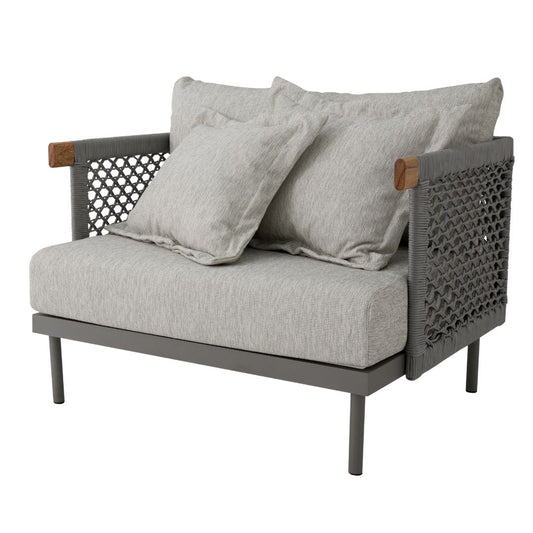 Refinement Armchair Aluminum Lead Color Nautical Rope Silver Color Upholstered Seat Tatami Fabric Grey Mix
