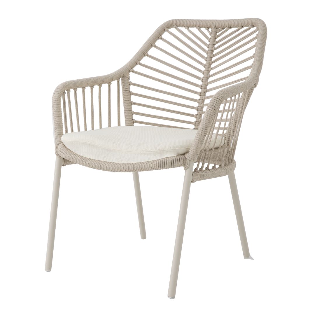 Selecta Aluminum Armchair Beige Color Nautical Rope Sand Color Upholstered Seat Capitain Alabaster Fabric