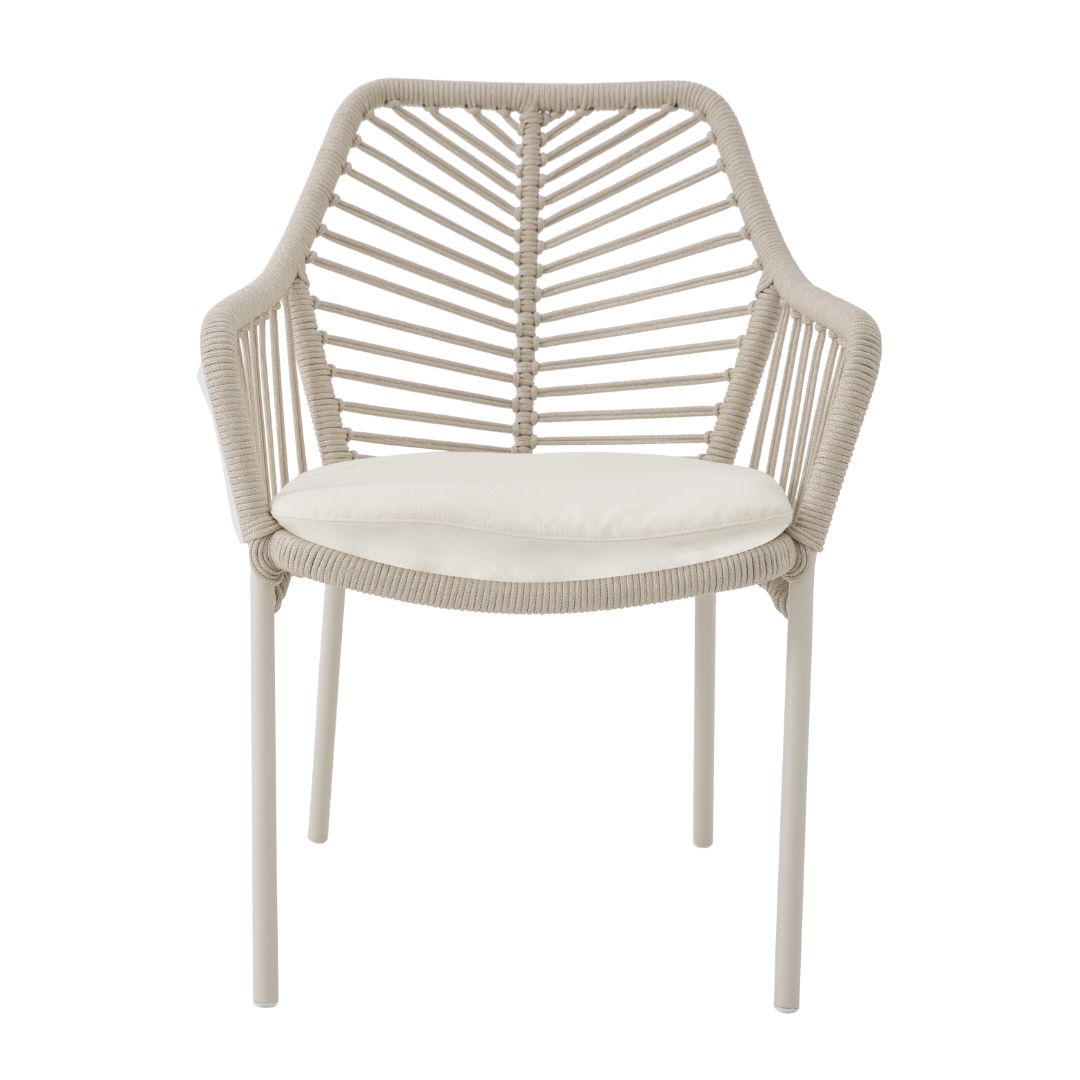 Selecta Aluminum Armchair Beige Color Nautical Rope Sand Color Upholstered Seat Capitain Alabaster Fabric