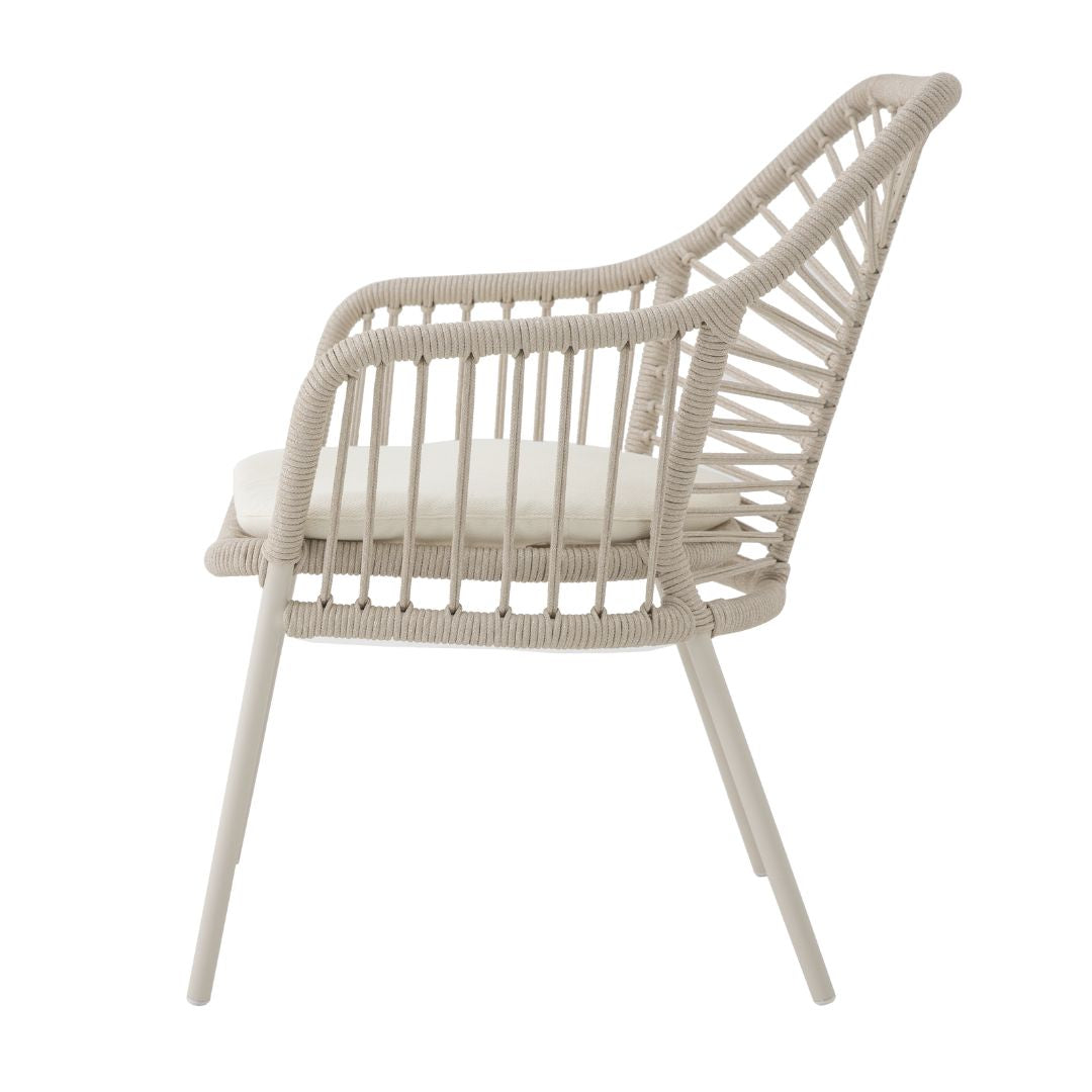 Selecta Aluminum Armchair Beige Color Nautical Rope Sand Color Upholstered Seat Capitain Alabaster Fabric