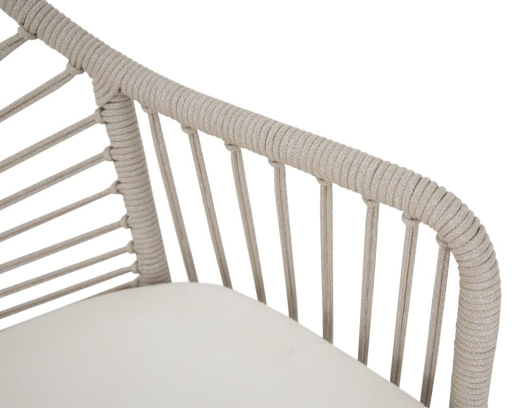 Selecta Aluminum Armchair Beige Color Nautical Rope Sand Color Upholstered Seat Capitain Alabaster Fabric