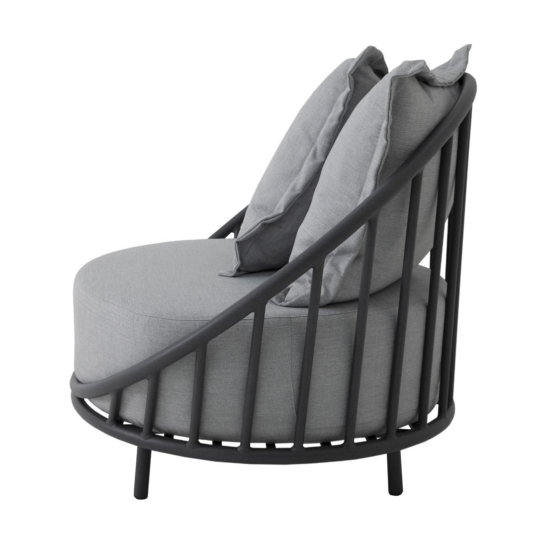 Serena Aluminum Armchair Black Color Upholstered Seat Shaggy Grey Fabric