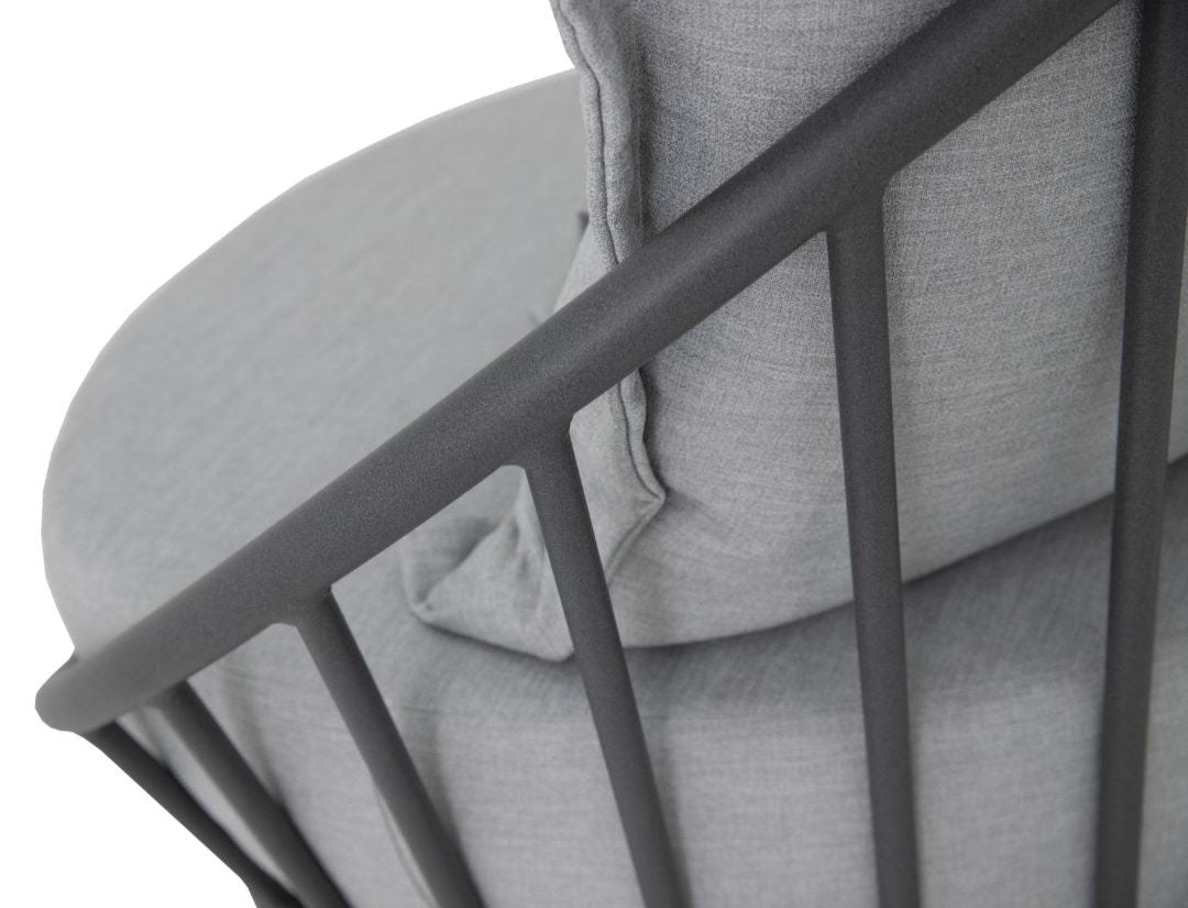 Serena Aluminum Armchair Black Color Upholstered Seat Shaggy Grey Fabric