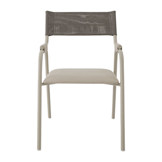 Sicília Armchair Aluminum Beige Color Nautical Rope Sand Color Mixed Straw Color Fabric Upholstered Seat Quaker Beige Fabric