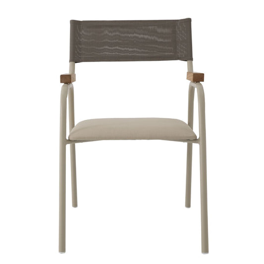 Sicília Armchair Freijó Wood Aluminum Beige Color Mixed Straw Color Fabric Upholstered Seat Quaker Beige Fabric