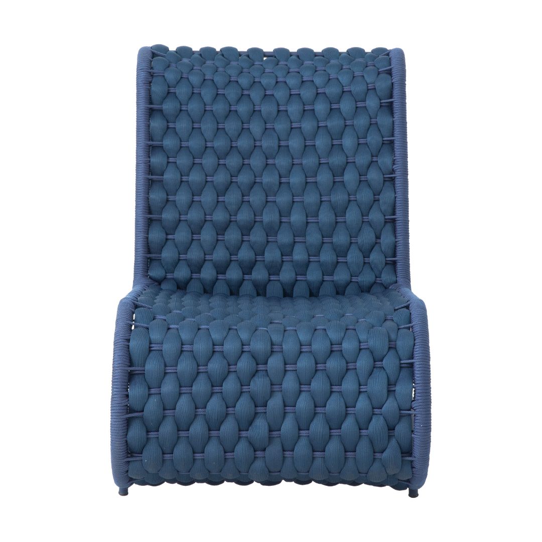 Wave Aluminum Armchair in Blue Color Nautical Knitting in Navy Blue Color