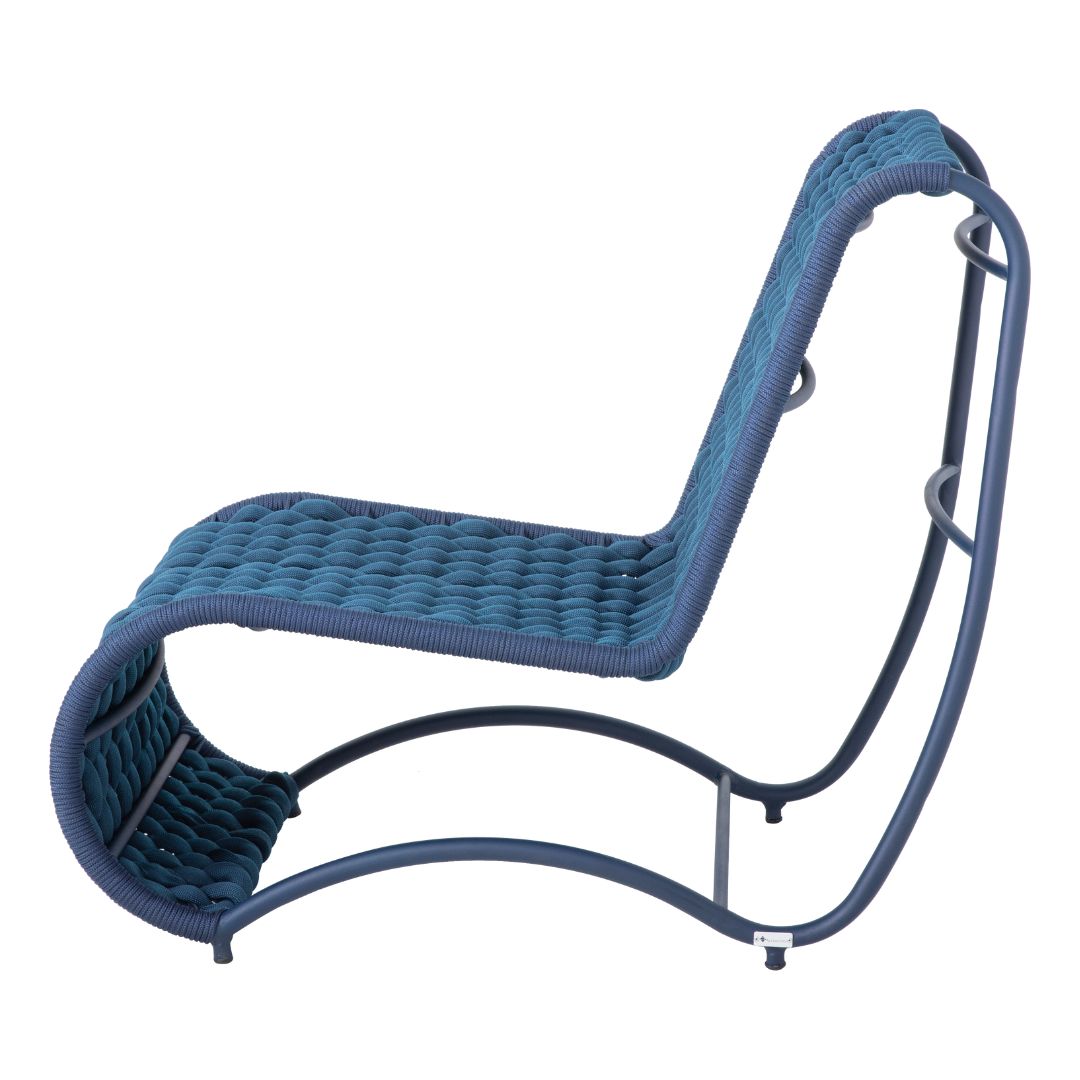 Wave Aluminum Armchair in Blue Color Nautical Knitting in Navy Blue Color