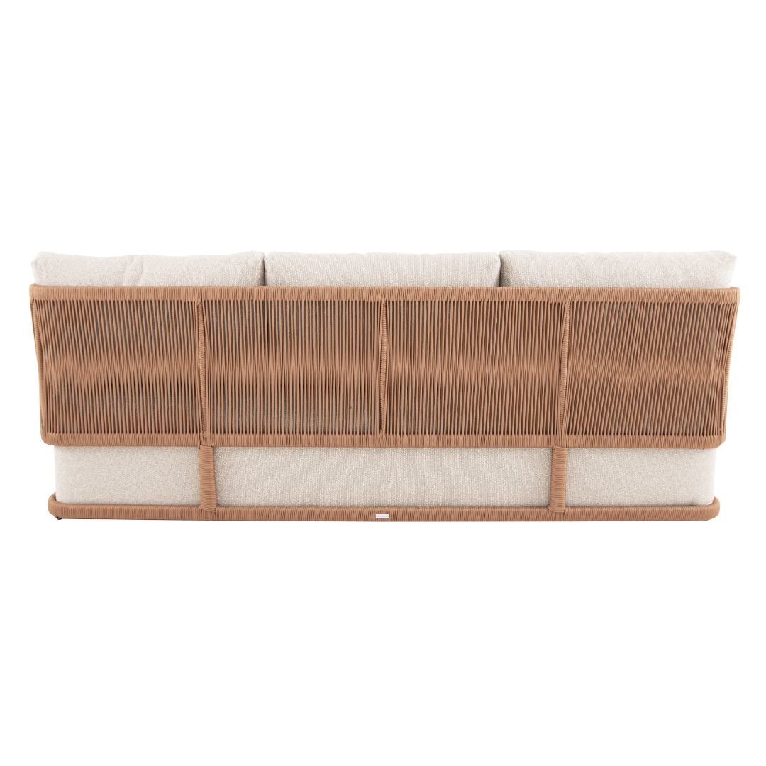 Sofá Antares Cuerda Náutica Color Bronce Respaldo y Asiento Tapizado en Tela Copacabana Beige y Marfil