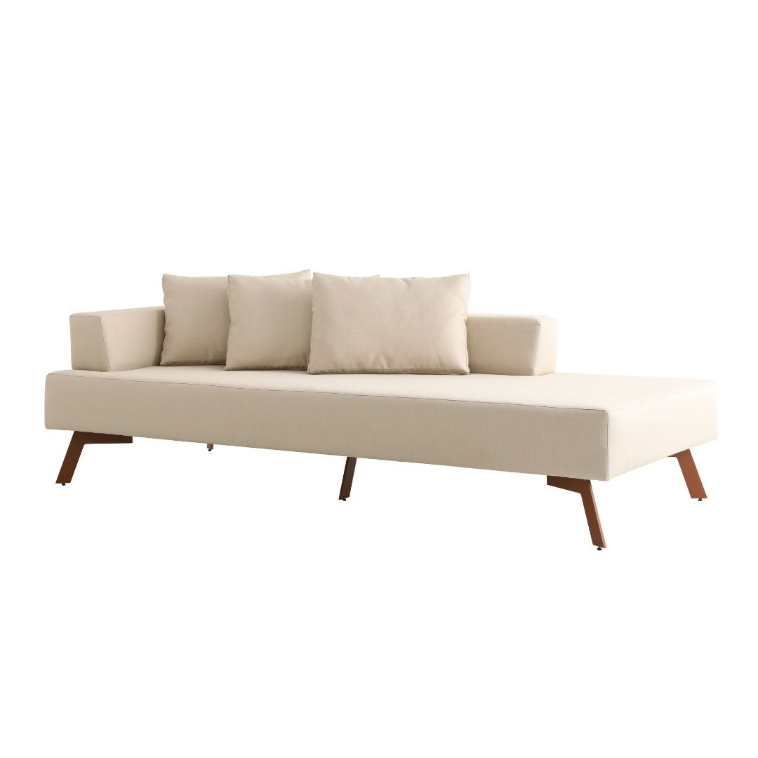 Ferrarezi Aluminum Sofa, Mixed Brown Color, Backrest and Seat Upholstered in Quaker Beige Fabric