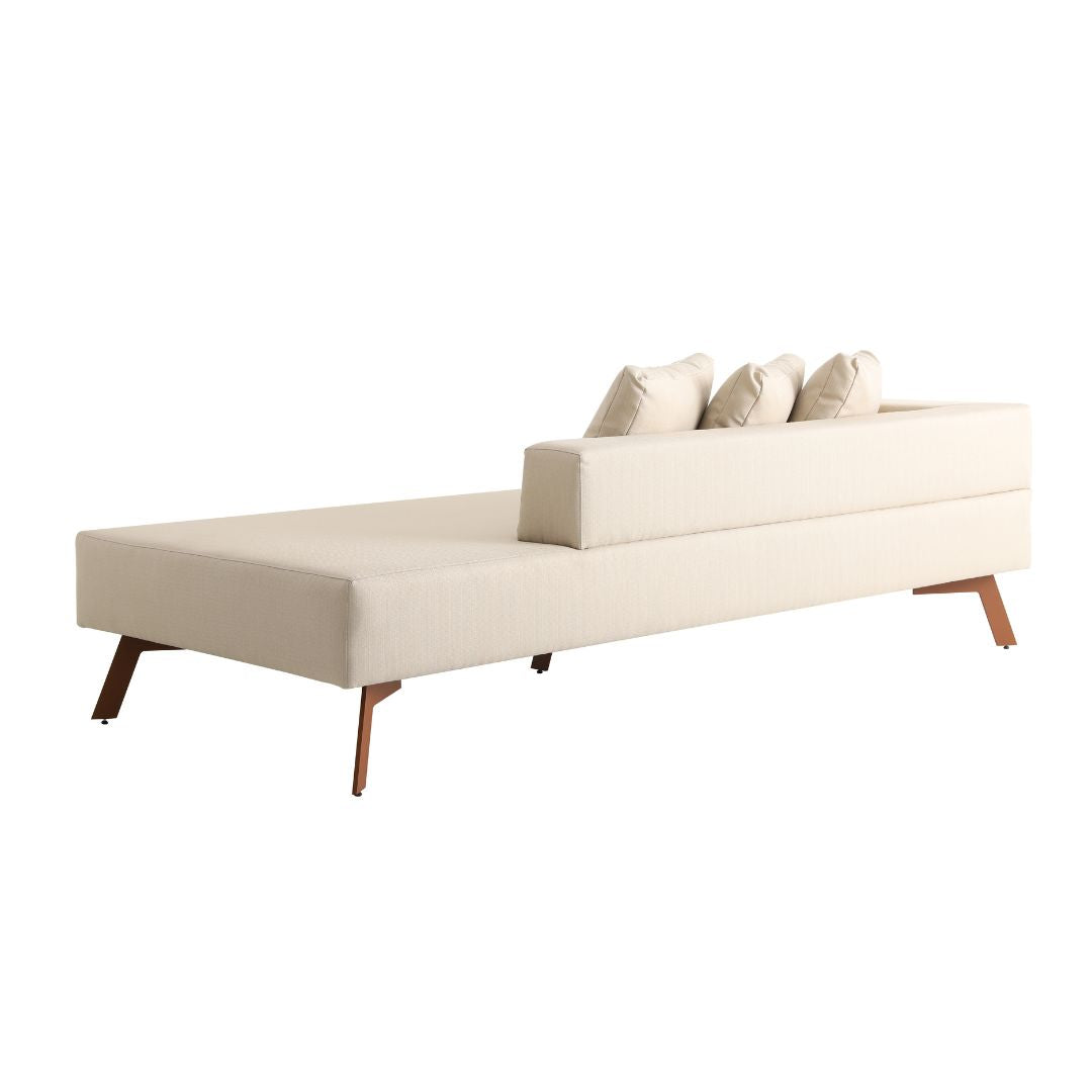 Ferrarezi Aluminum Sofa, Mixed Brown Color, Backrest and Seat Upholstered in Quaker Beige Fabric