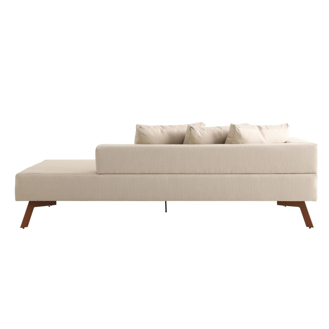 Ferrarezi Aluminum Sofa, Mixed Brown Color, Backrest and Seat Upholstered in Quaker Beige Fabric