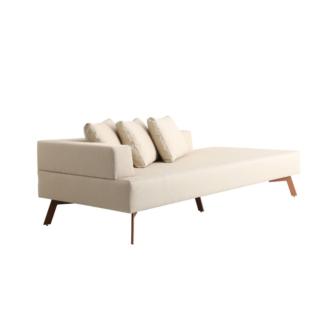 Ferrarezi Aluminum Sofa, Mixed Brown Color, Backrest and Seat Upholstered in Quaker Beige Fabric