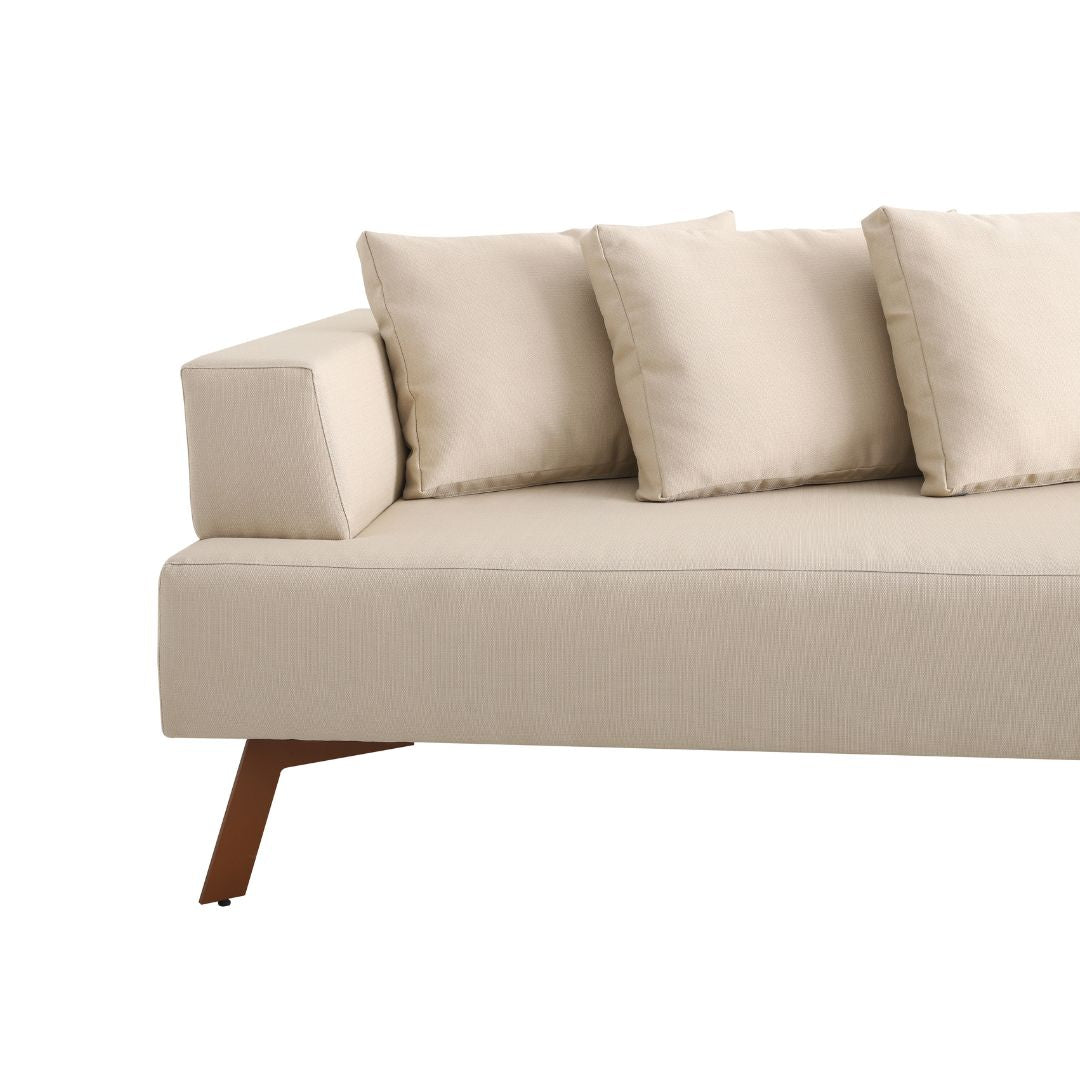Ferrarezi Aluminum Sofa, Mixed Brown Color, Backrest and Seat Upholstered in Quaker Beige Fabric