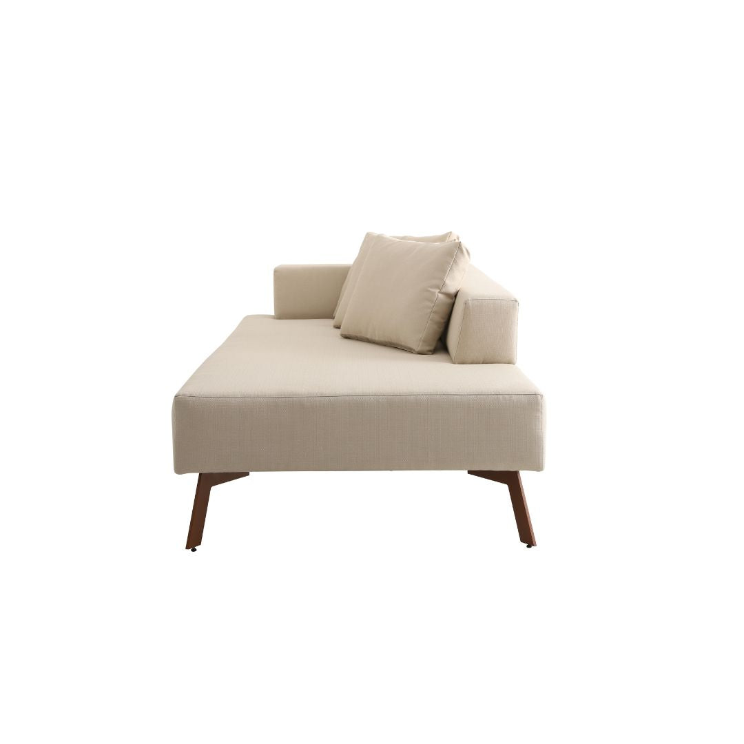 Ferrarezi Aluminum Sofa, Mixed Brown Color, Backrest and Seat Upholstered in Quaker Beige Fabric