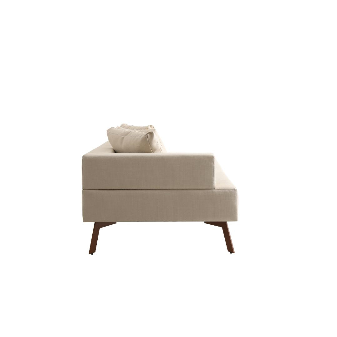 Ferrarezi Aluminum Sofa, Mixed Brown Color, Backrest and Seat Upholstered in Quaker Beige Fabric