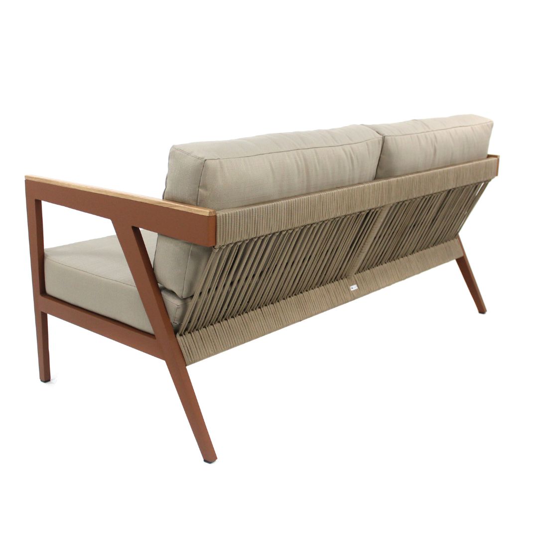 Sofá Flex Aluminio Color Marrón Cuerda Tejida Mixta Color Ramio Respaldo y Asiento Tapizado Tela CA Fendi
