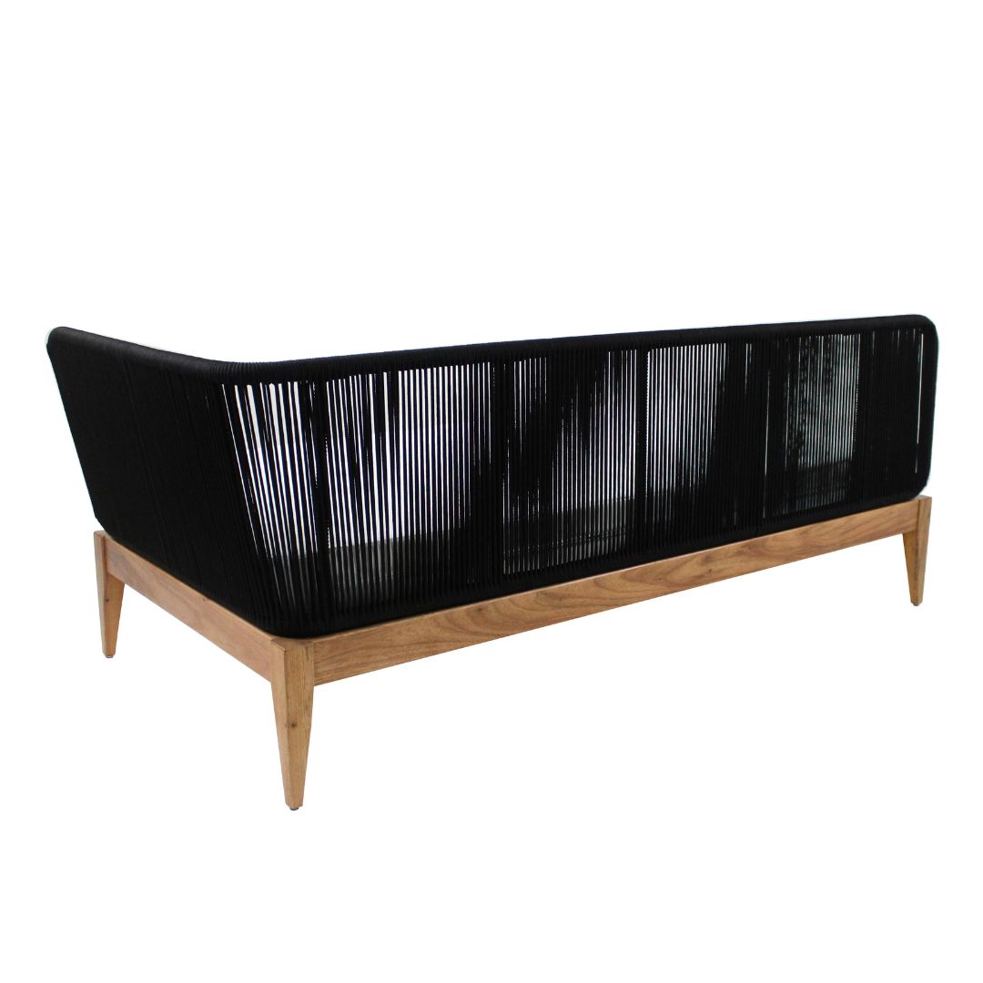 Sofá Maya Freijó Madera Aluminio Color Negro Cuerda Náutica Color Negro Asiento Tapizado Tela Dunas Crema