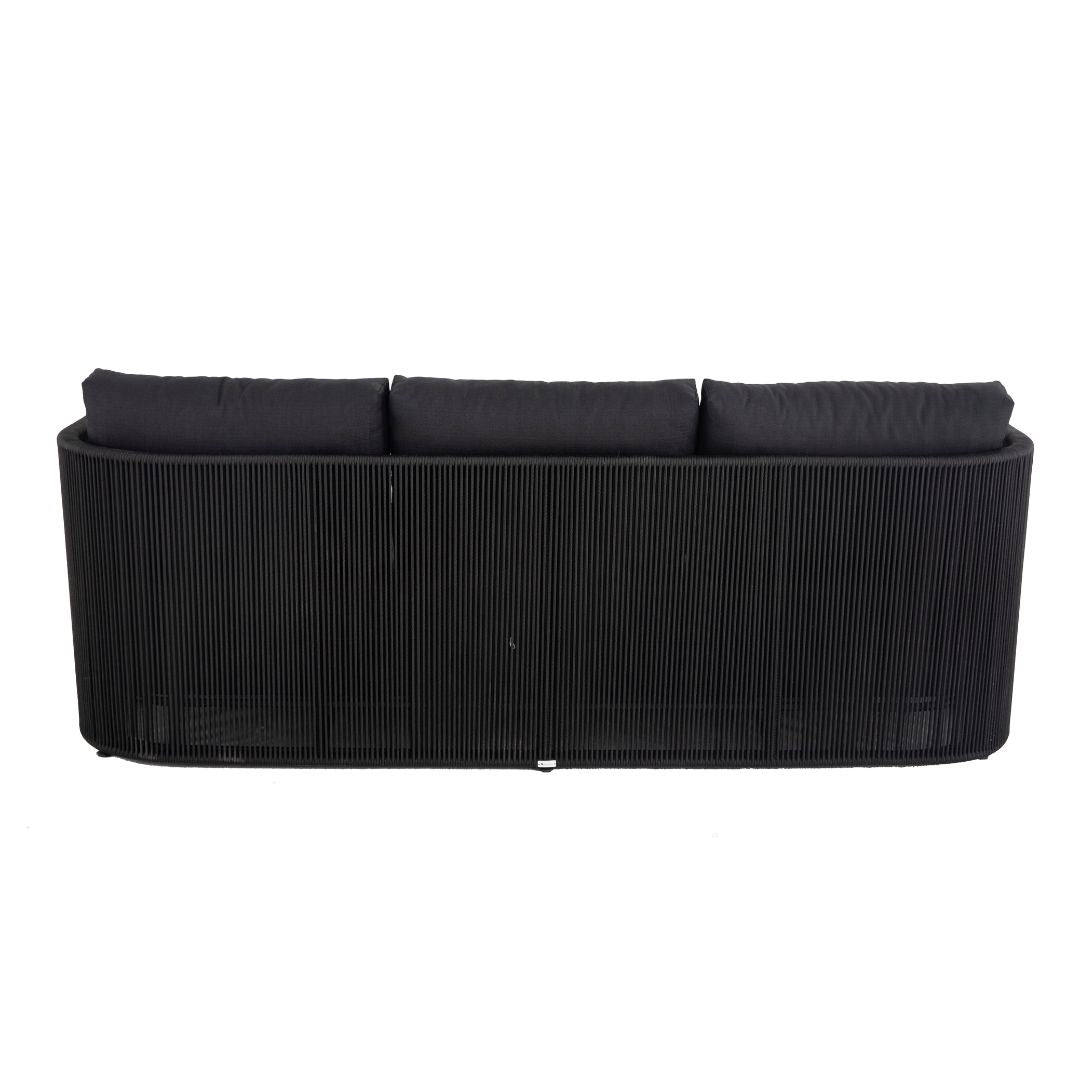 Riviera Sofa Cumaru Wood Aluminum Black Color Nautical Rope Black Color Backrest and Seat Upholstered Quaker Fabric Black