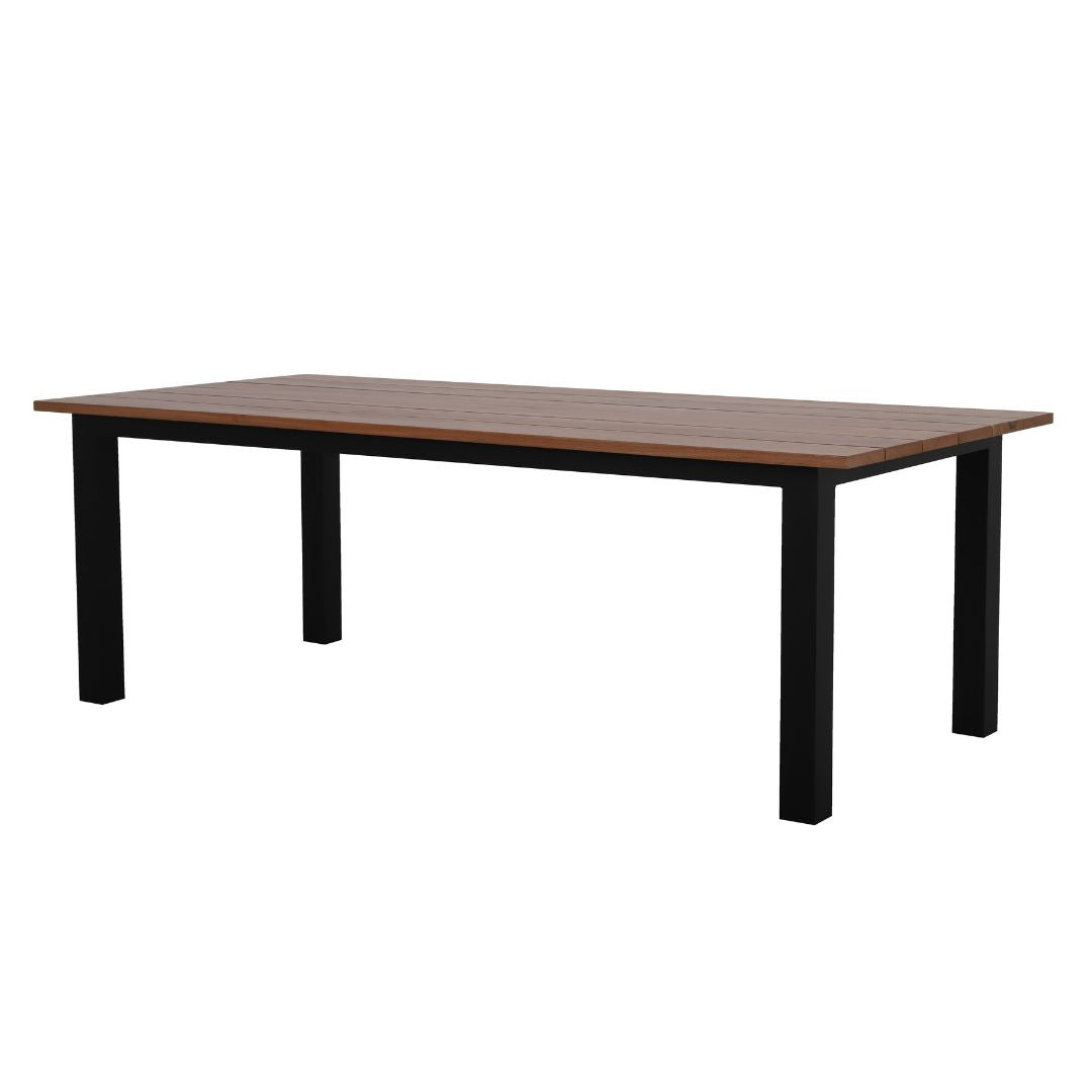 Mesa de Jantar Santorini 220x100cm Tampo Madeira Freijó Alumínio Cor Preto