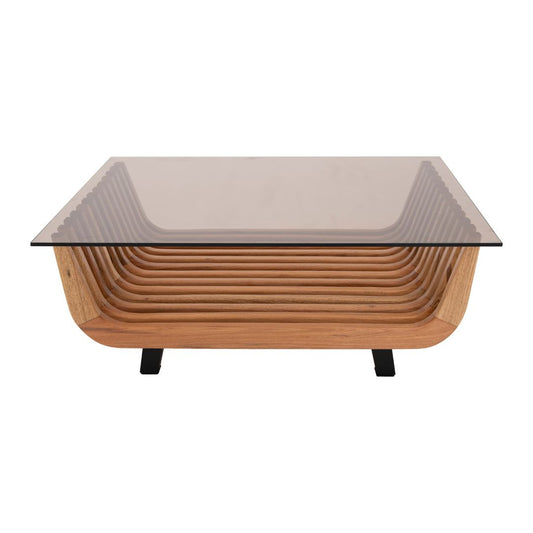 Marbella Coffee Table 90x75cm Freijó Wood with Smoked Glass Top