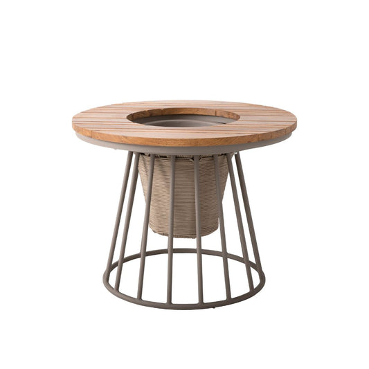 Round Table Scene 100cm Aluminum Champagne Color Freijó Wood Ramie Rope