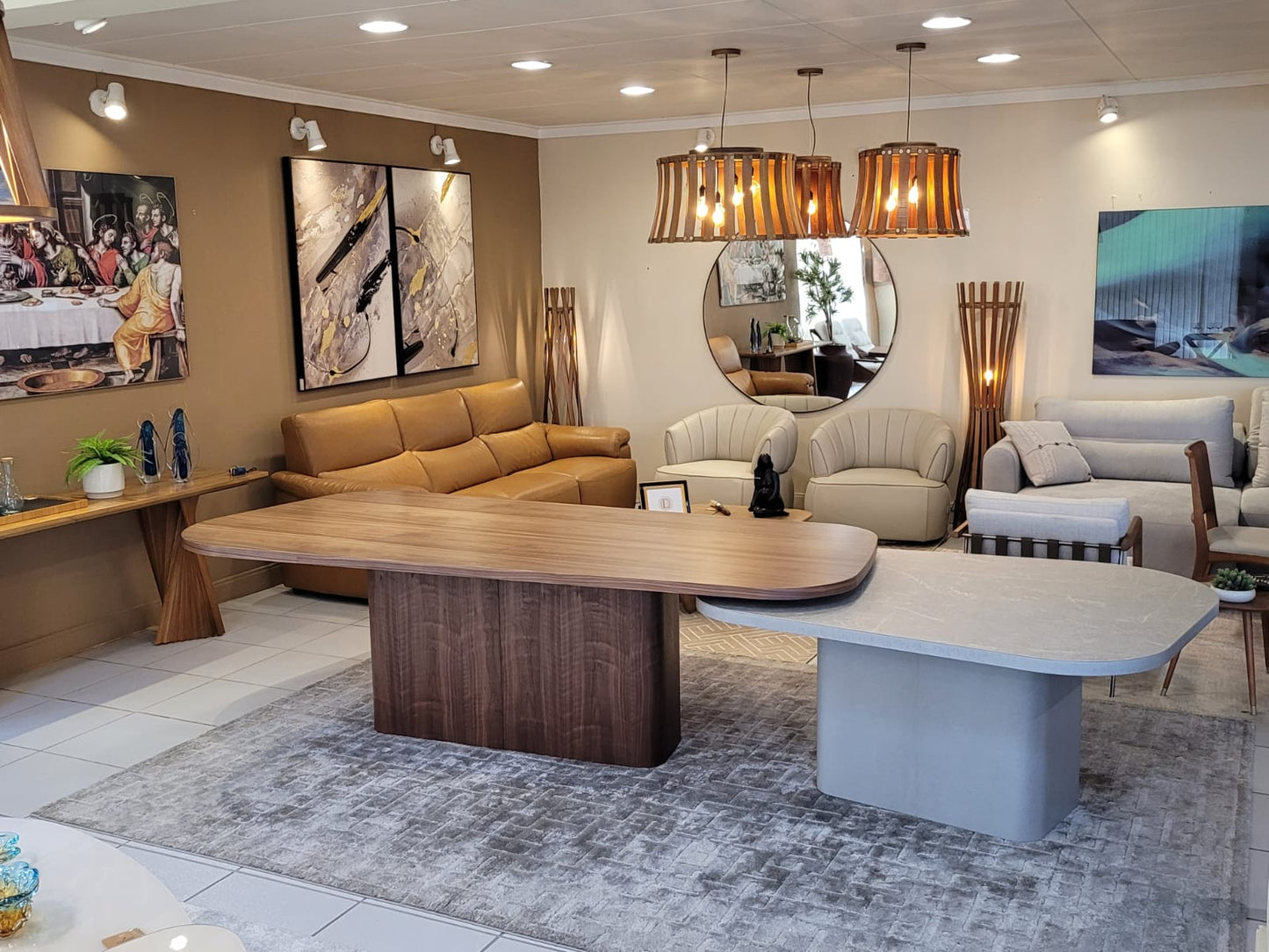 Mesa de Jantar Extensível Florença e Gran Florença Madeira Cor Jequitibá 58 Formica TS Cor Rochedo Laca Cor Fendi