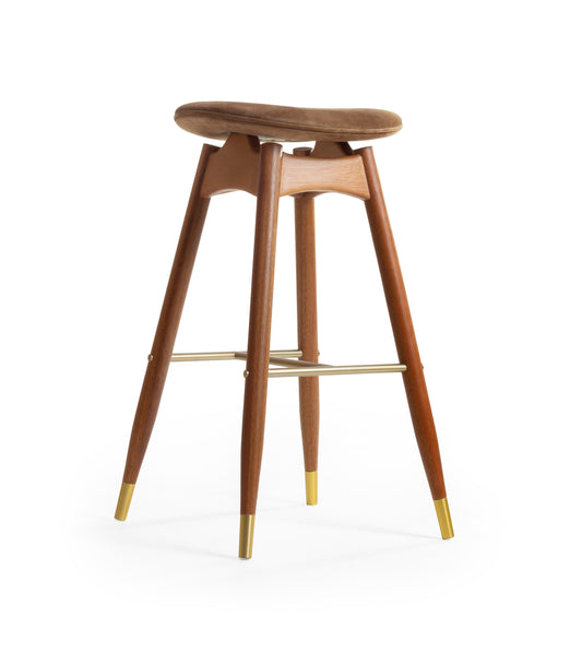 Banqueta Luci Madeira 60 Metal Dourado Assento Tecido BR6026